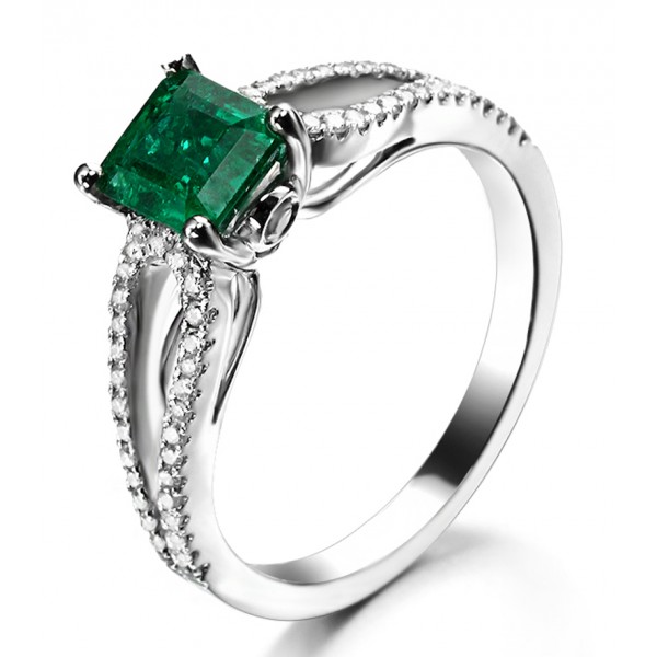 Perfect twin row 2 Carat Princess cut Emerald and Diamond Engagement ...