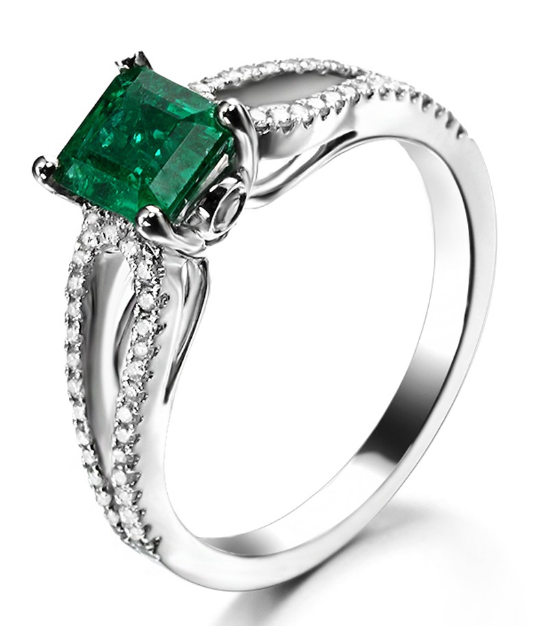 18K White Gold Emerald Cut Blue Diamond Ring | Barkev's