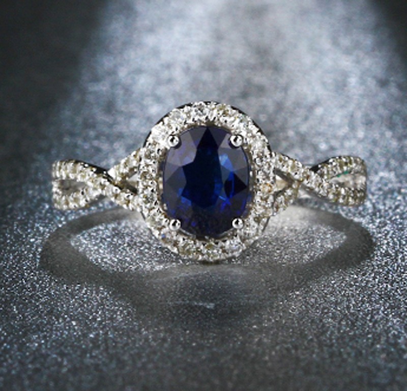 2 Carat oval cut Blue Sapphire and 