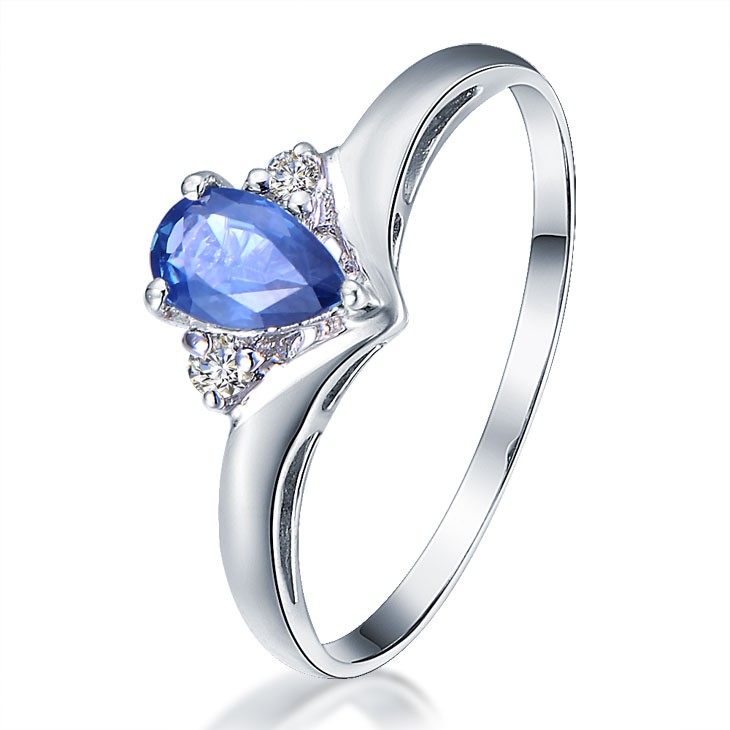 Perfect Sapphire and Diamond Engagement Ring on 10k White Gold - JeenJewels