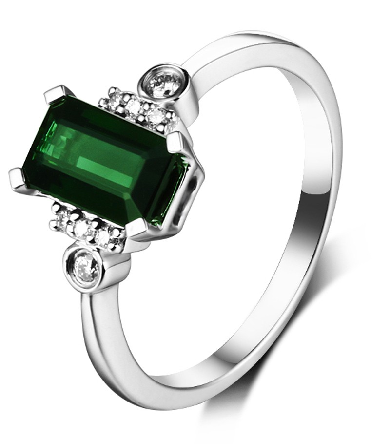 Beautiful 2 Carat Emerald and Diamond Engagement Ring in White Gold for ...