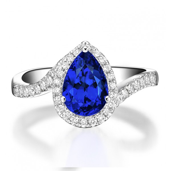 1.50 Carat pear cut Sapphire and Diamond curved Engagement Ring for ...