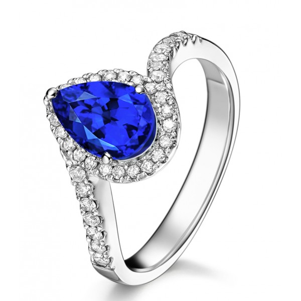 1.50 Carat pear cut Sapphire and Diamond curved Engagement Ring for ...