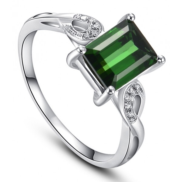 1 Carat Emerald and Diamond Engagement Ring in White Gold - JeenJewels