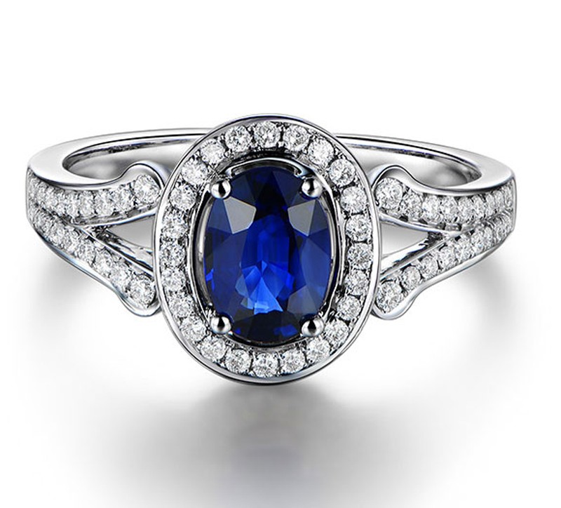 Vintage 2 Carat Blue Sapphire and Diamond Halo Engagement Ring for ...