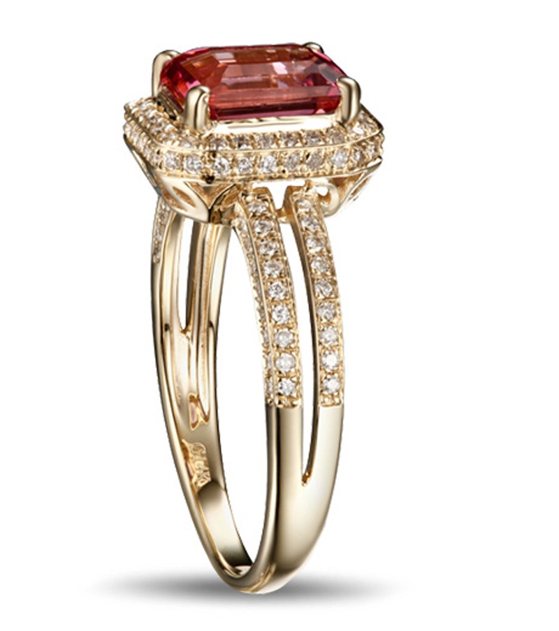 Luxurious 1.50 Carat Ruby And Diamond Halo Engagement Ring In Yellow ...