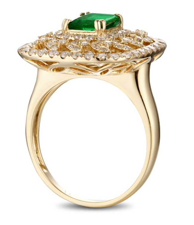 Designer 2 Carat Emerald and Diamond Engagement Ring in Yellow Gold ...