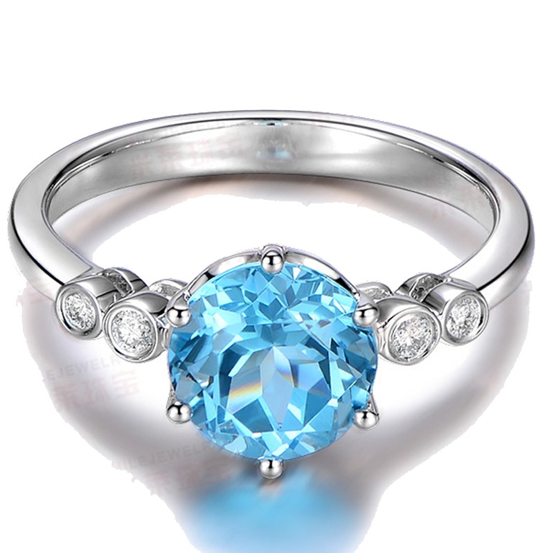 Perfect 1 Carat Blue Topaz and Diamond Engagement Ring in White Gold ...