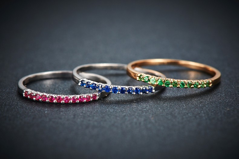 Stackable set of 3 Gemstones Ruby, Sapphire and Emerald  