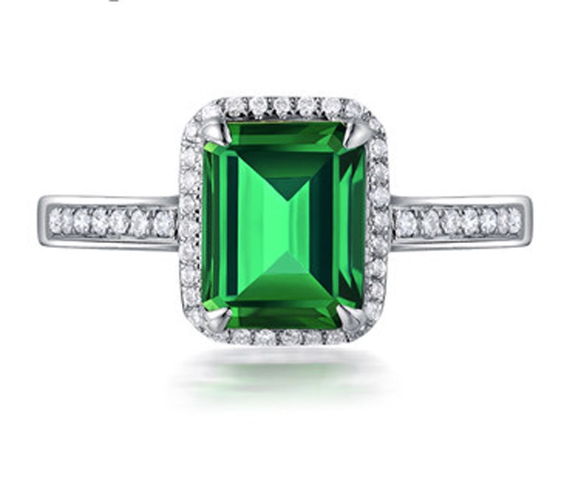 1.50 Carat princess cut Emerald and Diamond Halo Engagement Ring in ...