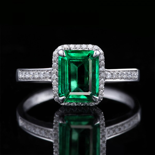 1.50 Carat princess cut Emerald and Diamond Halo Engagement Ring in ...