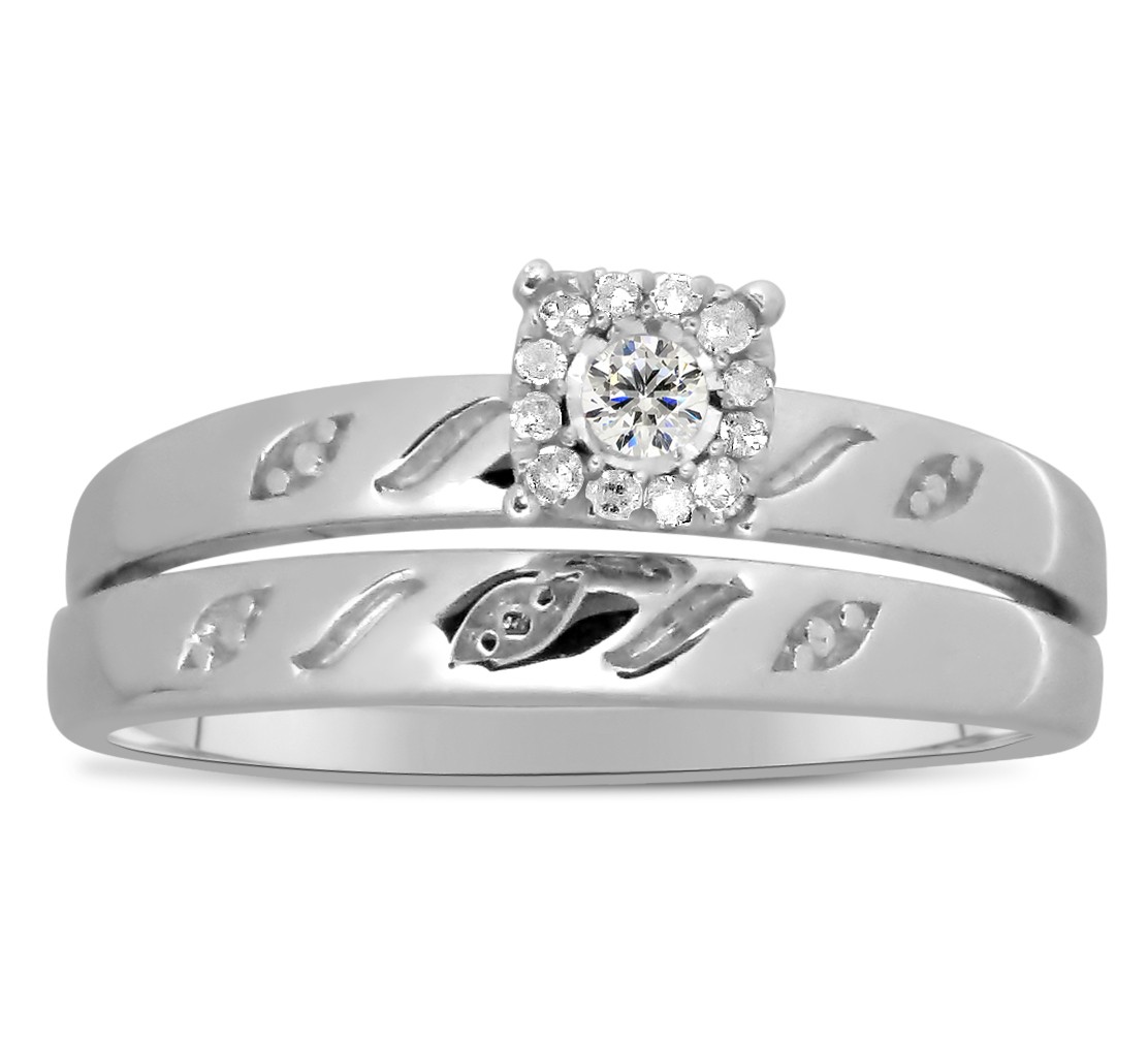 Trio Wedding Set Mens Wedding Band And Matching Womens Halo Diamond