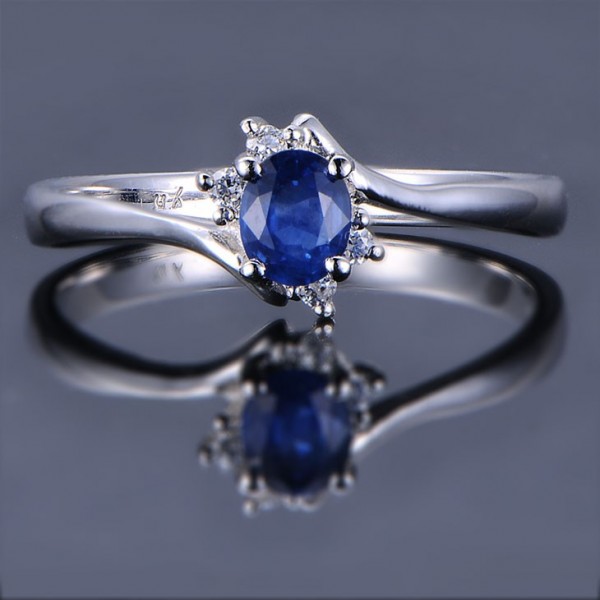 Inexpensive Sapphire with Diamond Engagement Ring on 10k White Gold ...