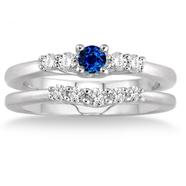 1.25 Carat Sapphire and Diamond Inexpensive Bridal Set on 10k White ...