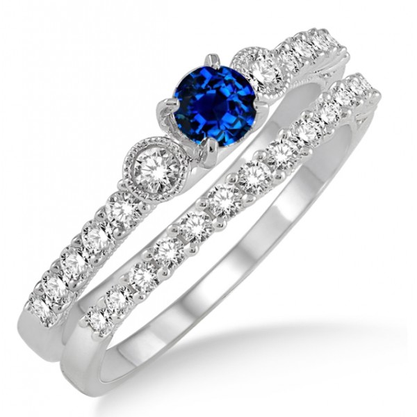 Carat Sapphire And Diamond Antique Three Stone Bridal Set On K