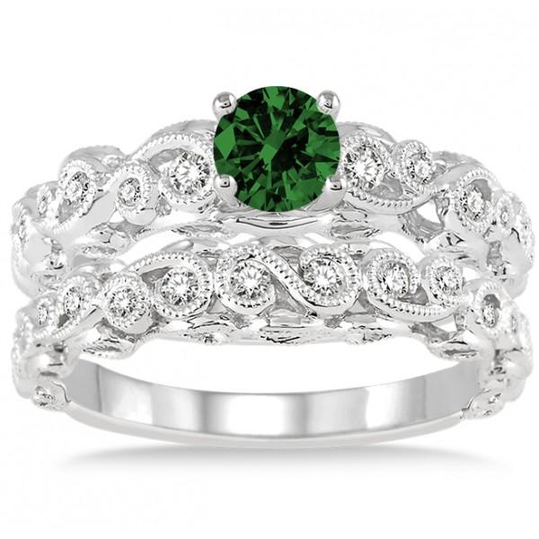 1.25 Carat Emerald & Diamond Infinity Antique Bridal setround cut ...