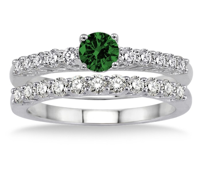 1.5 Carat Emerald & Diamond Elegant Bridal Set on 10k White Gold ...