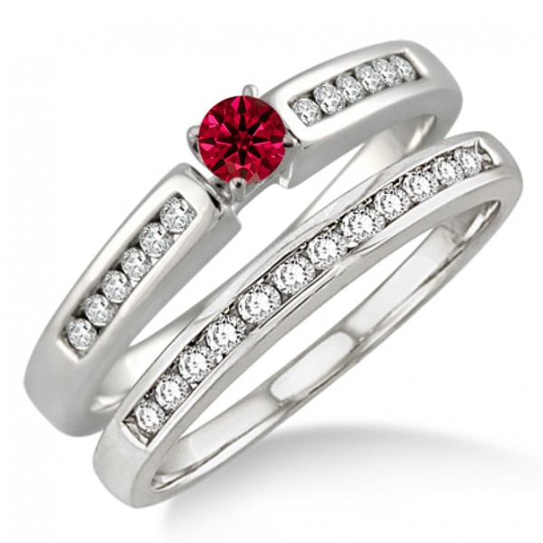 1.25 Carat Ruby & Diamond Affordable Bridal Set on 10k White Gold ...