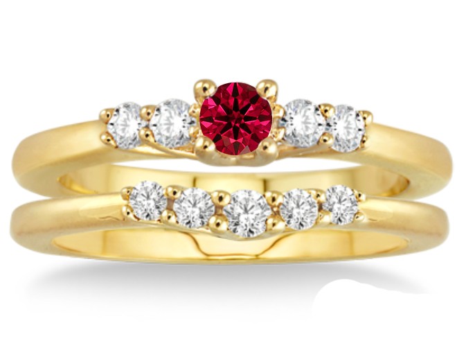 1.25 Carat Ruby & Diamond Affordable Bridal Set on 10k Yellow Gold ...
