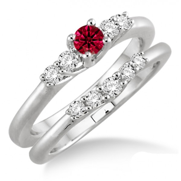 1.25 Carat Ruby & Diamond Inexpensive Bridal Set on 10k White Gold ...