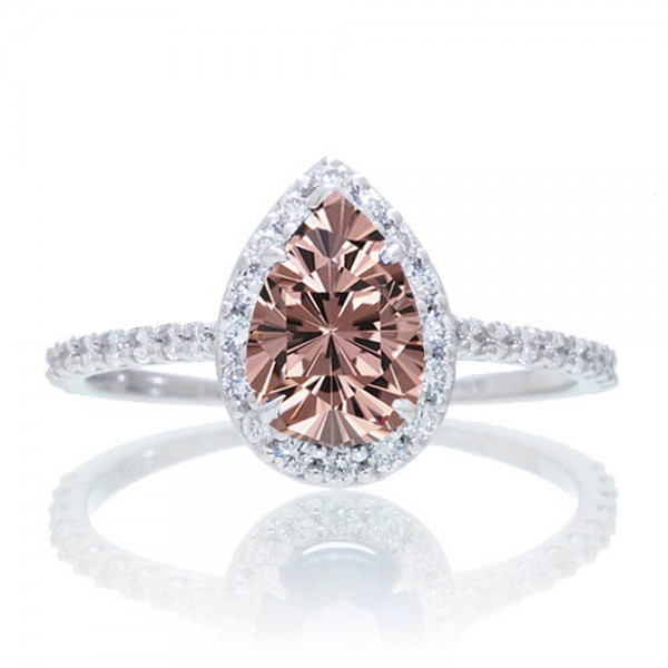 Carat Classic Pear Cut Morganite With Diamond Celebrity Engagement Ring On K White Gold