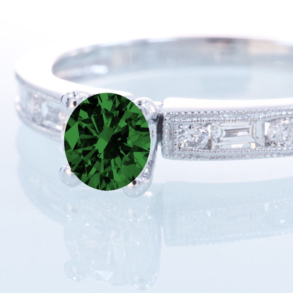 1.5 Carat Round cut Vintage Emerald and Diamond Engagement Ring on 10k ...