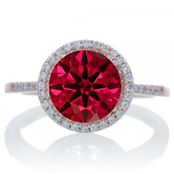 2.5 Carat Huge Ruby and Diamond Halo Classic Engagement Ring on 10k ...