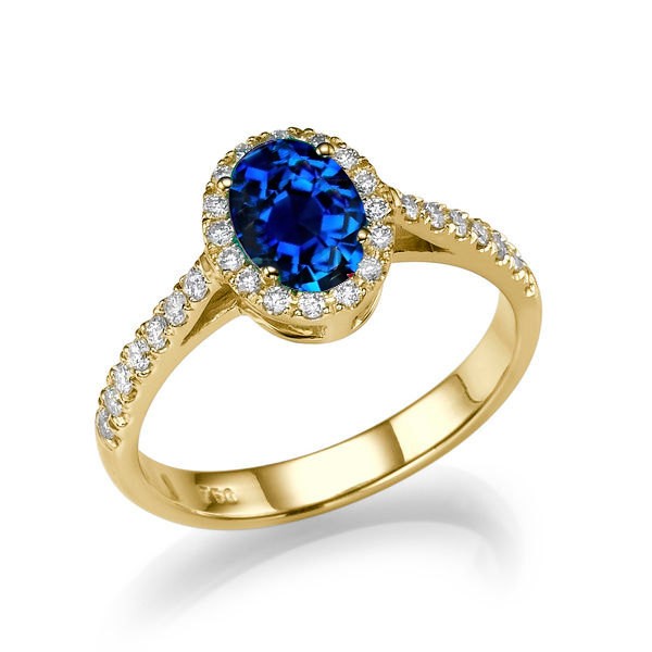 1.50 carat Oval Cut Sapphire and Diamond Halo Engagement Ring in 10k ...