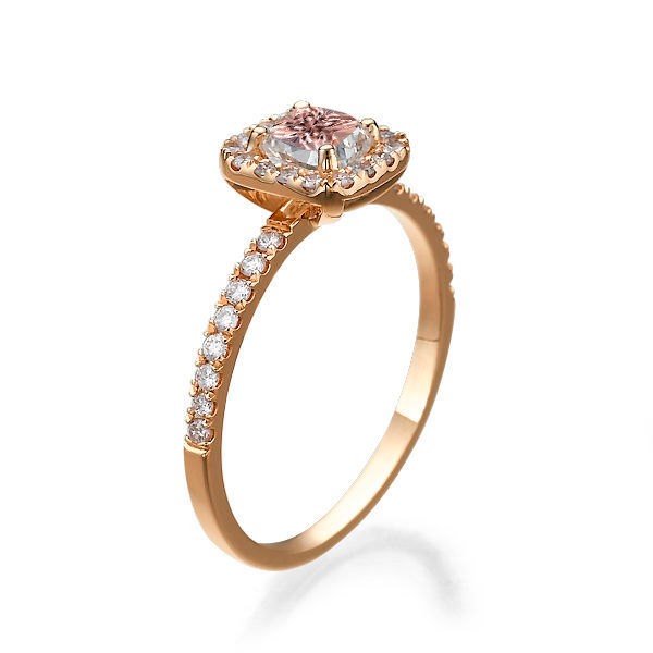 1.50 carat Emerald Cut Morganite and Diamond Halo Engagement Ring in ...