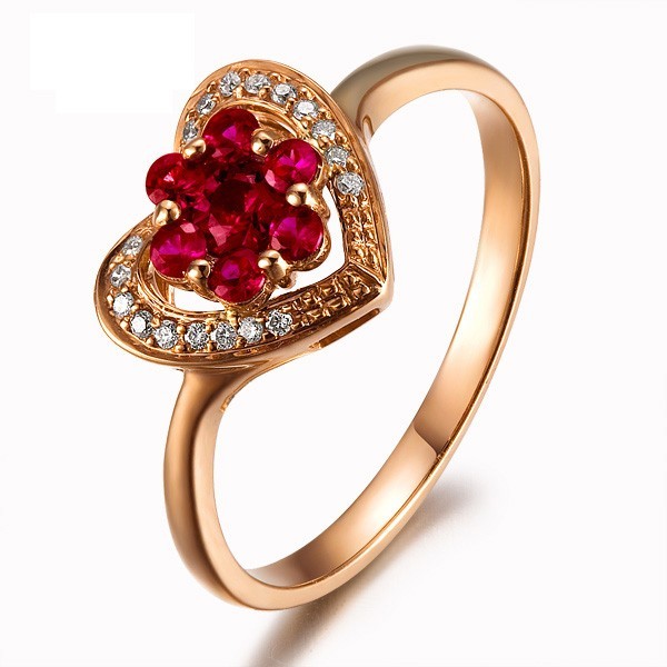 Heart Shape Ruby and Diamond Engagement Ring on 18k Yellow Gold