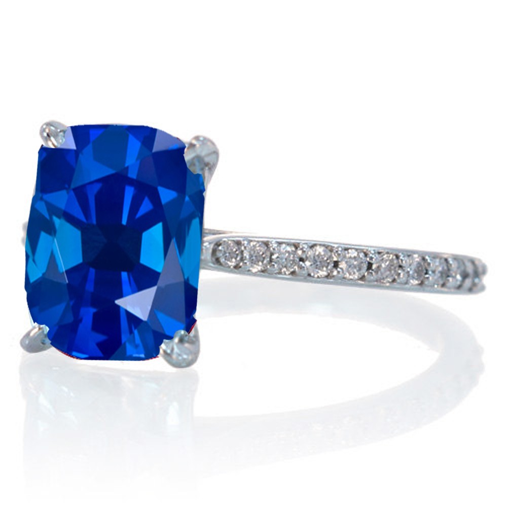 Carat Cushion Cut Sapphire And Diamond Celebrity Engagement Ring On K White Gold JeenJewels