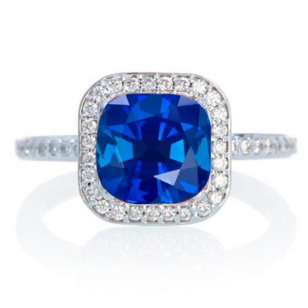 1.5 Carat Cushion Cut Classic Sapphire and diamond Halo Multistone ...