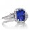 1.5 Carat Emerald Cut Three Stone Sapphire Halo Diamond Ring on 10k White Gold