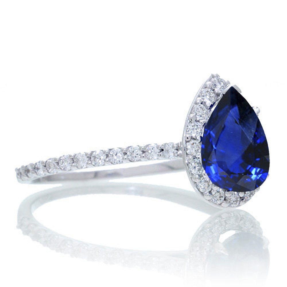 Carat Classic Pear Cut Sapphire With Diamond Celebrity Engagement Ring On K White Gold