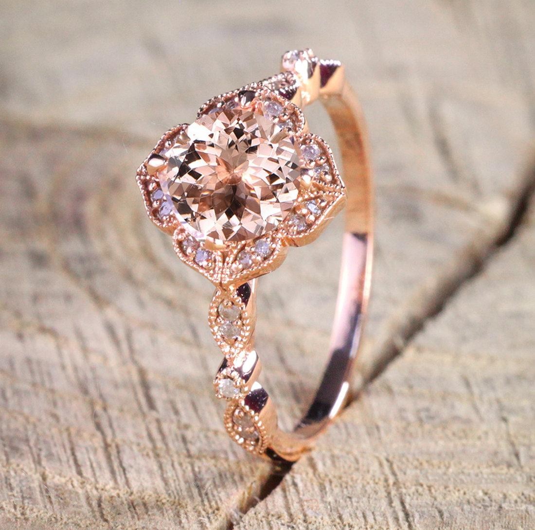 Sale Antique Design 1.25 Carat Peach Pink Morganite (Round Shaped) and ...