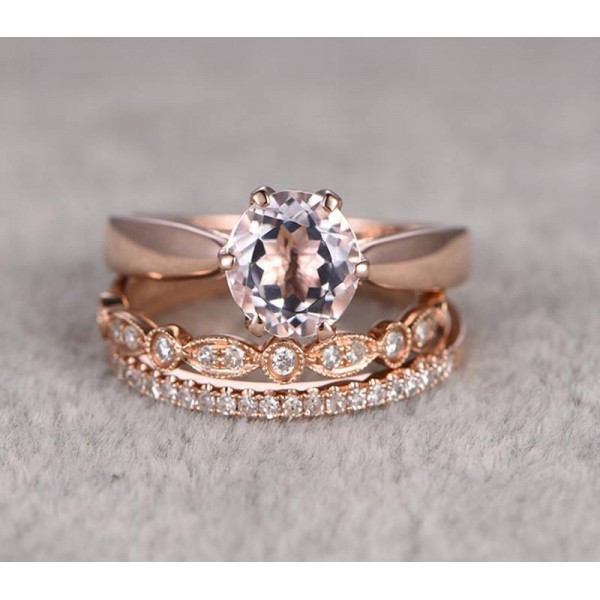 Limited Time Sale 2 Carat Morganite And Diamond Trio Ring Set In 10k Rose Gold With One 3888