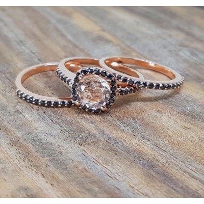 Morganite and deals black diamond ring