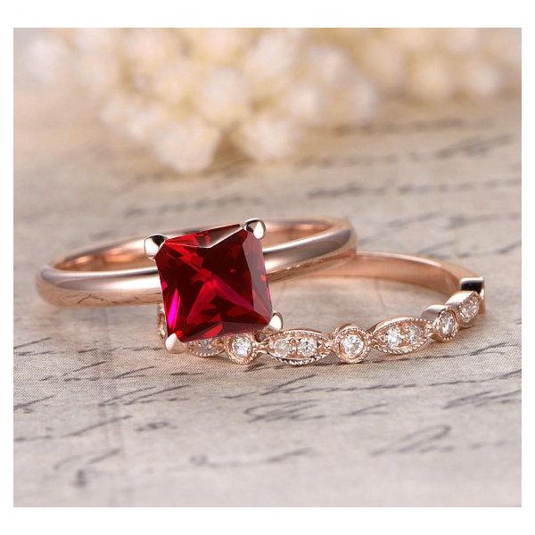 Limited Time Sale: 1.25 Carat Red Ruby (princess cut Ruby) and Diamond ...