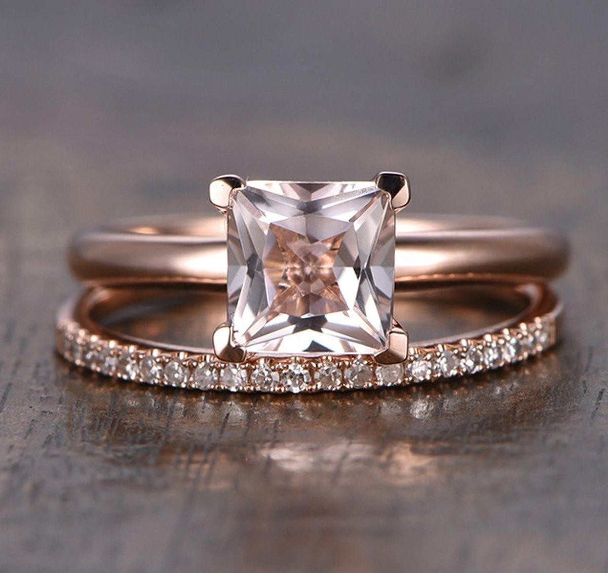Perfect Bridal Set on Sale 1.25 carat Princess Cut Morganite and ...