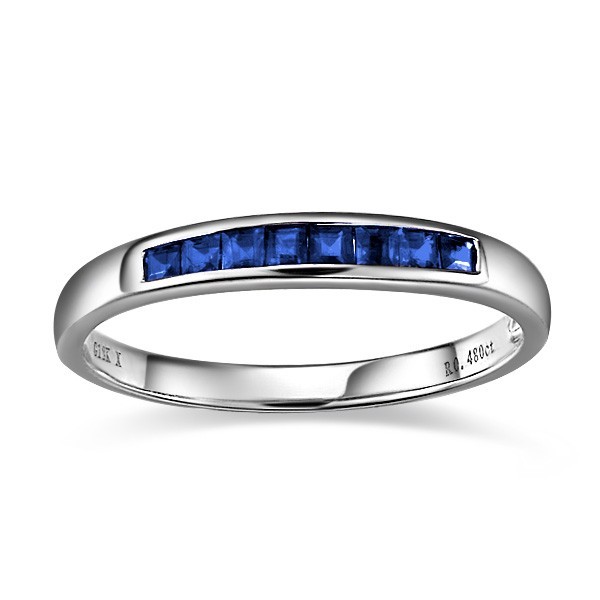 Sapphire Wedding Band on 10k White Gold - JeenJewels