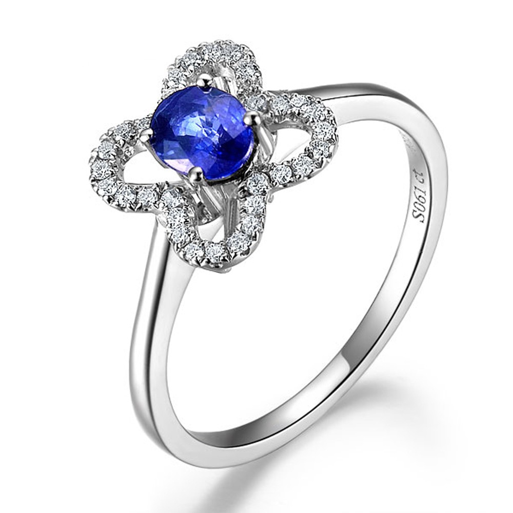 Flower Shape Sapphire and Diamond Engagement Ring - JeenJewels